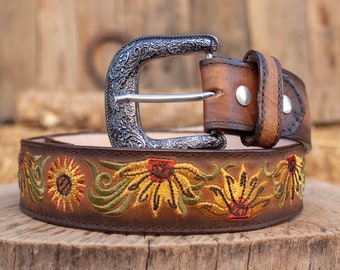 GIRASOL DE MUJER BORDADO Vaquero occidental cinturón - Etsy México