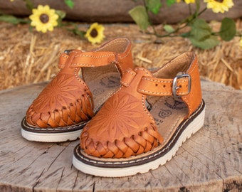 Girls WALKER TODDLER SUNFLOWER stamped leather huarache sandals