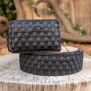 Cinturón vaquero estilo western para hombre, de piel negra labrada a mano, estilo PETATILLO