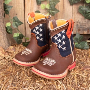 Boys Girls Baby USA Stars EMBROIDERED AMERICAN Flag unisex leather cowgirl cowboy boots image 1