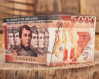 メキシコ 5000 ペソ紙幣 メキシコレザー レーザープリント 二つ折り