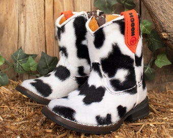 Girls BABY leather COW PRINT square toe leather cowboy cowgirl boots