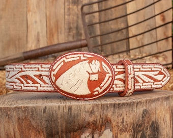 MENS COWBOY handcrafted HEMP embroidered western horse leather belt