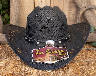 WOMENS Black Natural STRAW COWGIRL Western Cowboy hat