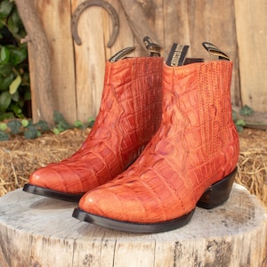 MENS LEATHER COWBOY pointed toe Alligator crocodile print half ankle boots botines