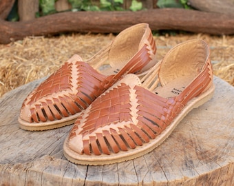 WOMENS MEXICAN SANDALS 2 tone brown leather shoe huarache handmade