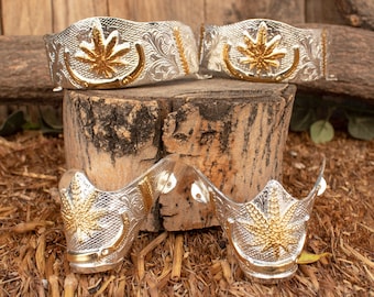 Botas vaqueras occidentales de alpaca con estampado de marihuana, puntera recortada, taloneras.