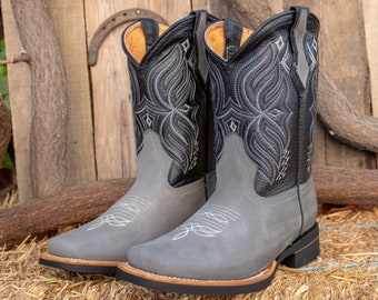 MENS gray Suede LEATHER COWBOY western rodeo square toe boots