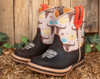 BABY TODDLER KIDS western printed square toe leather cowboy cowgirl boots