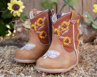 Niñas BEBÉ GIRASOL puntera redonda botas vaqueras de - Etsy España