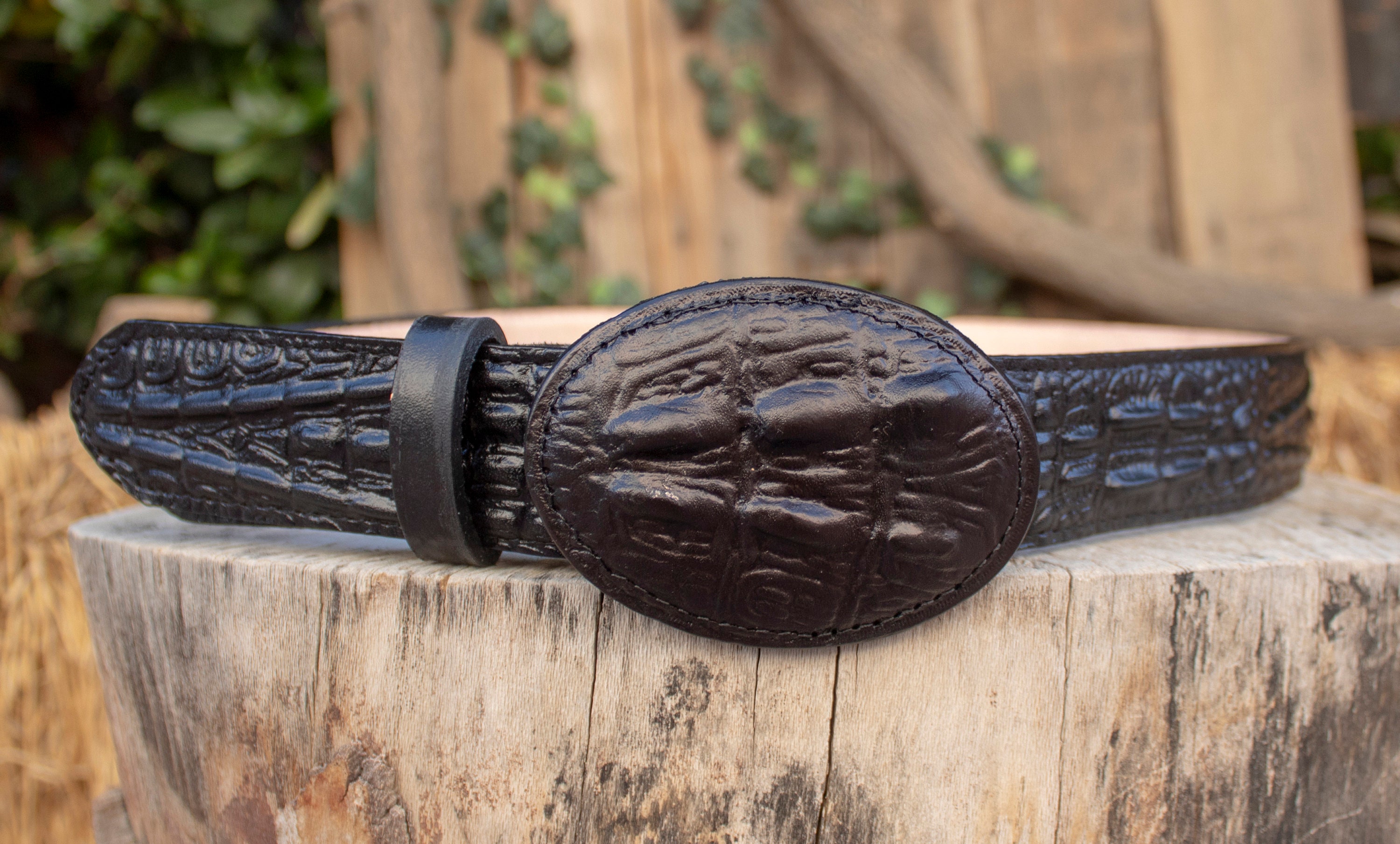 Mens Black Faux CROCODILE LEATHER WESTERN Buckle Cowboy  display picture 1