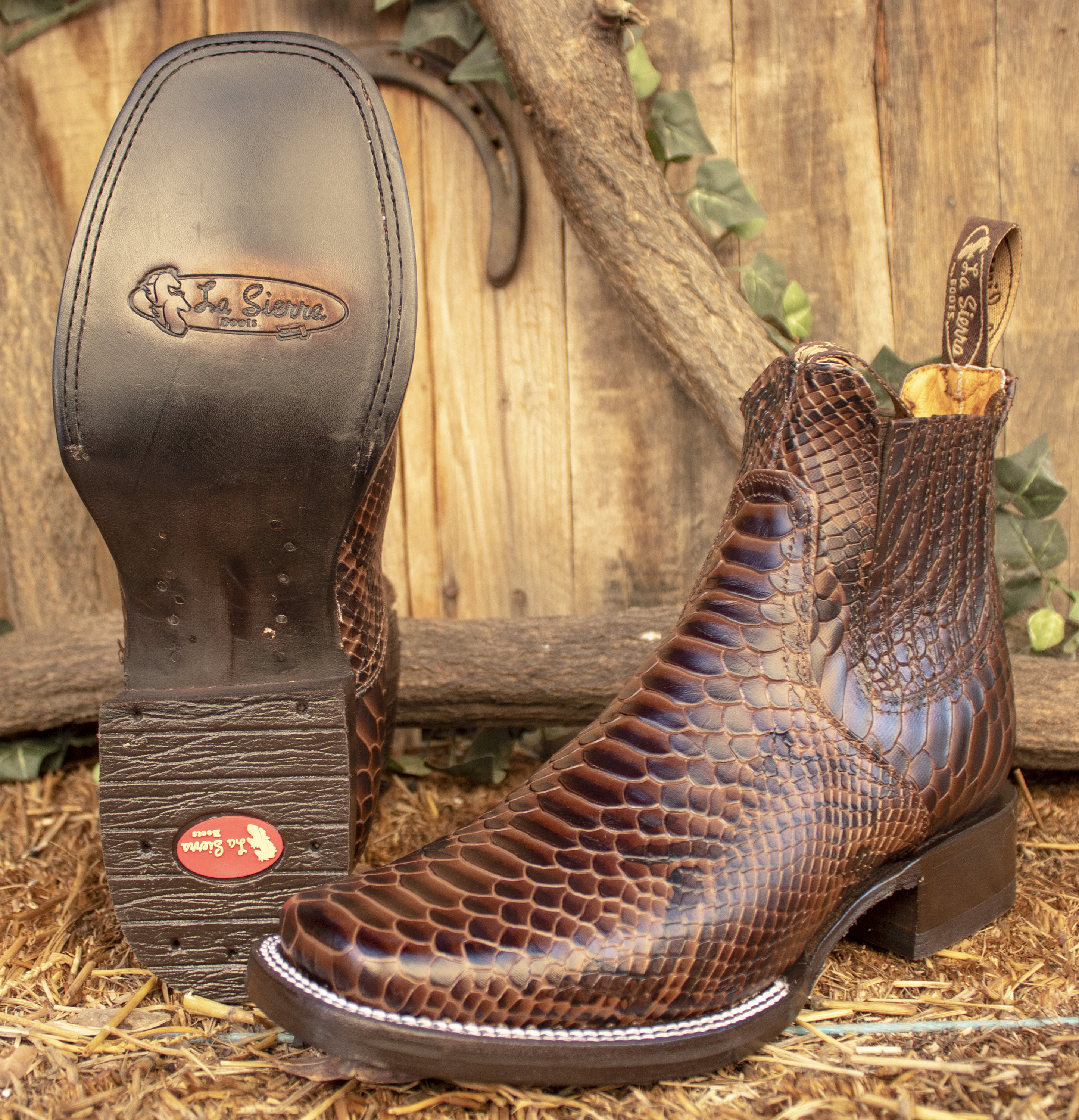 MENS LEATHER COWBOY Snake Skin Faux Square Toe Half Boots 