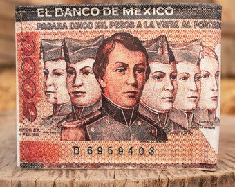 メキシコ 5000 ペソ紙幣 メキシコレザー レーザープリント 二つ折り
