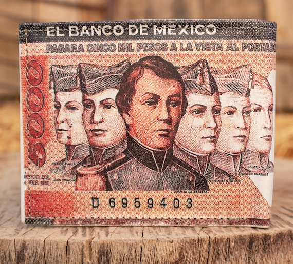 メキシコ 5000 ペソ紙幣 メキシコレザー レーザープリント 二つ折り