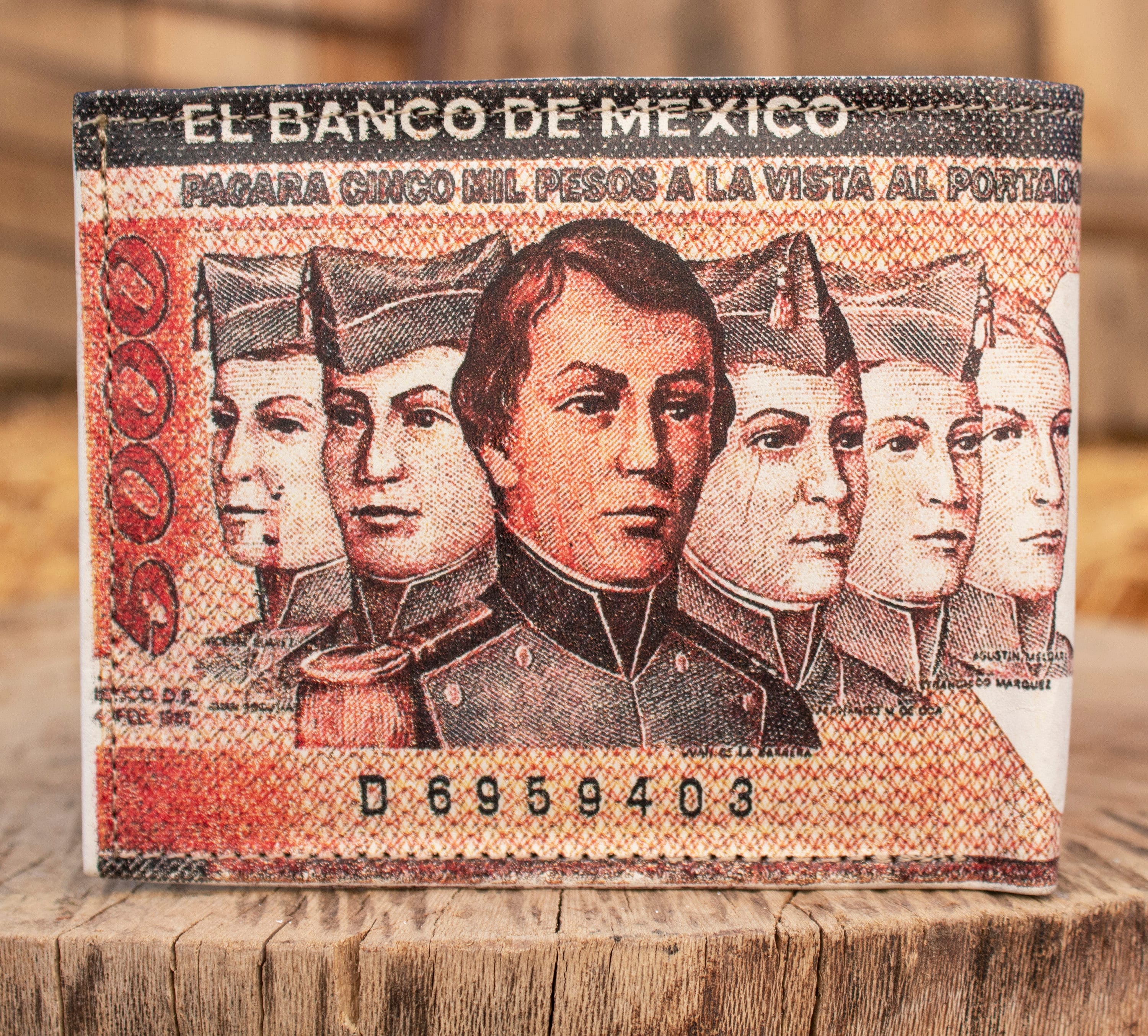 メキシコ 5000 ペソ紙幣 メキシコレザー レーザープリント 二つ折り