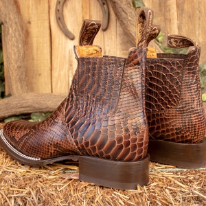 MENS LEATHER COWBOY Snake Skin Faux Square Toe Half Boots Botines - Etsy