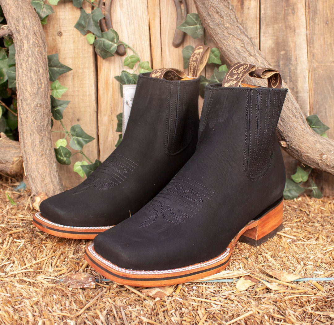 MENS LEATHER COWBOY Nubuck Rodeo Square Toe Half Boots Botines - Etsy