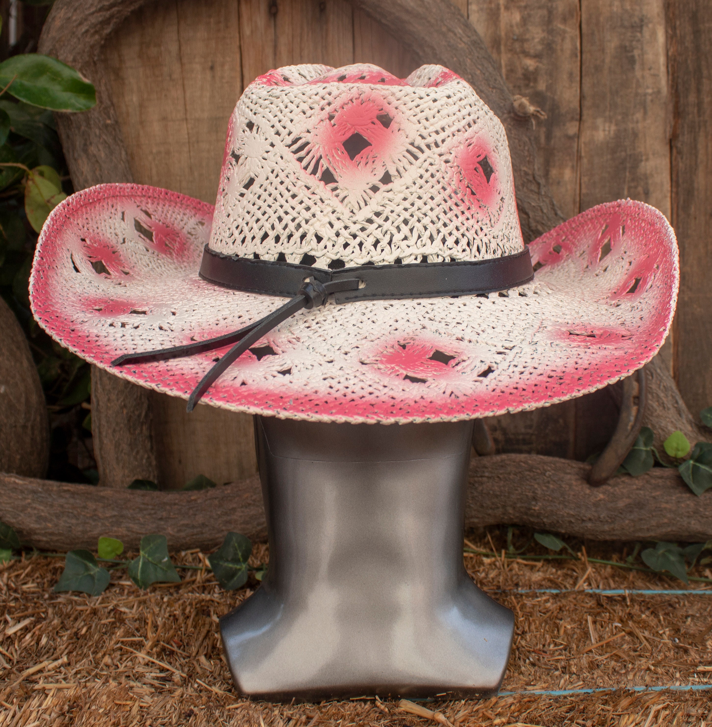 Pieces – Stroh-Cowboyhut in Pink