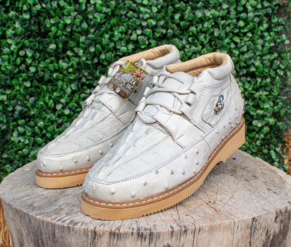 MENS CROCODILE OSTRICH Faux Print Casual Ivory Sneaker  display picture 2