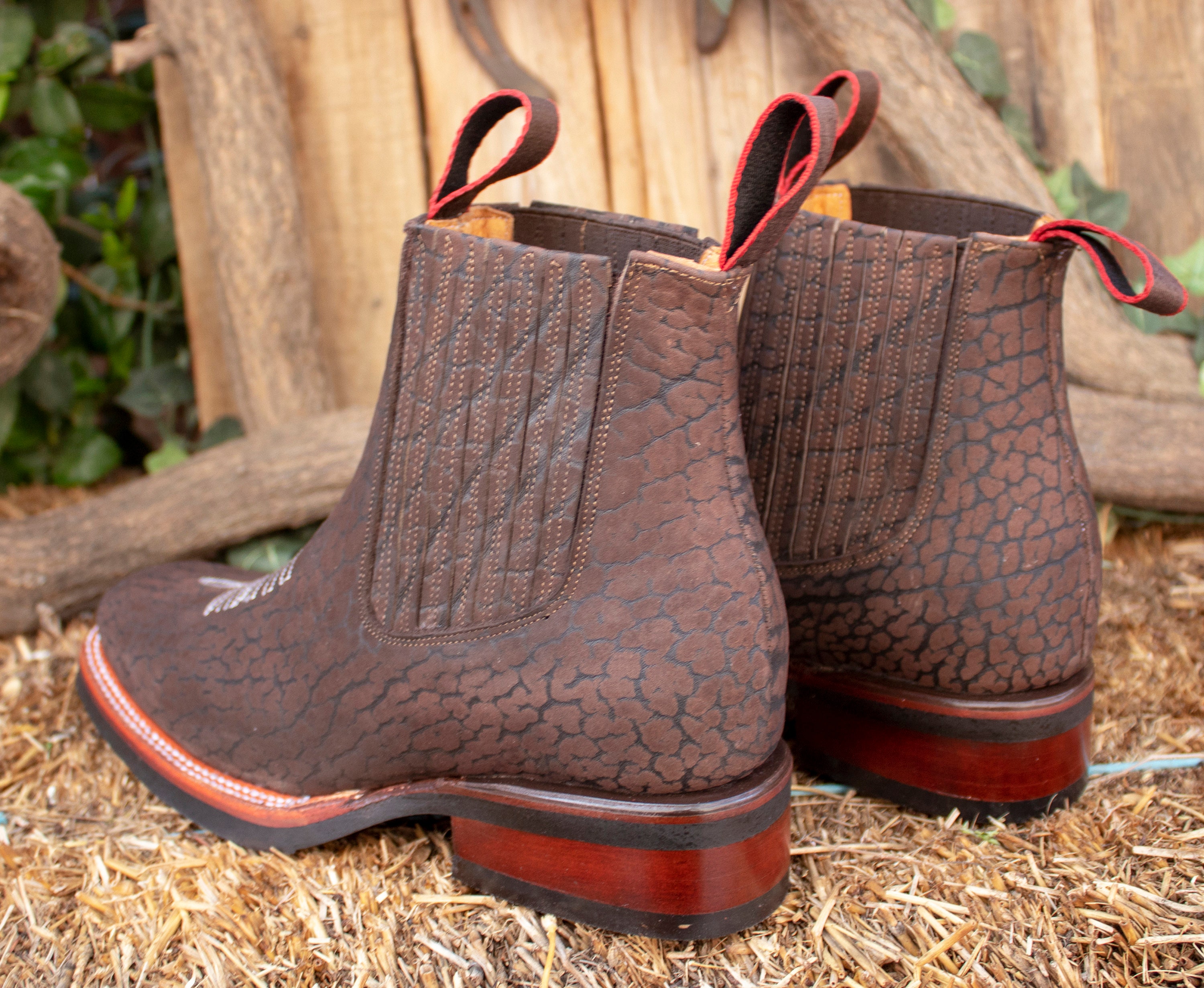 Mens LEATHER Cowboy BULLNECK Cuello De TORO Square Toe Half