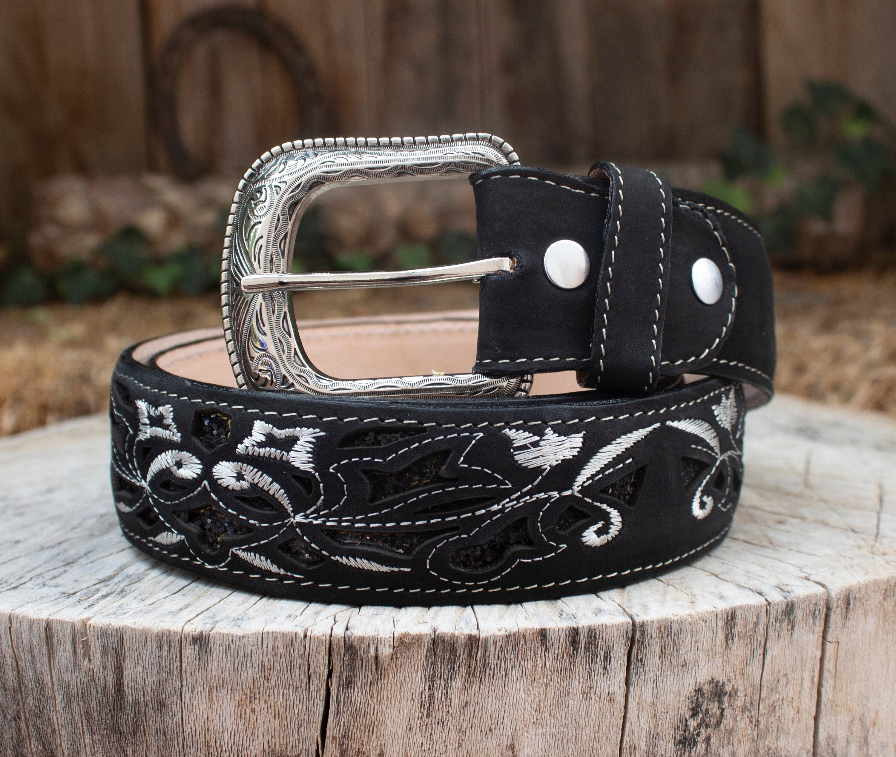 WOMENS FLOWER EMBROIDERED Western Cowgirl Cowboy Leather Belt - Etsy