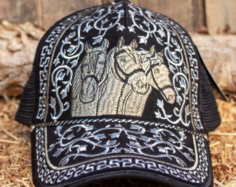 Casquette Snapback Rodéo Avec étalon Brodé, Dos Mesh, Ajustable, Gris Et Marine