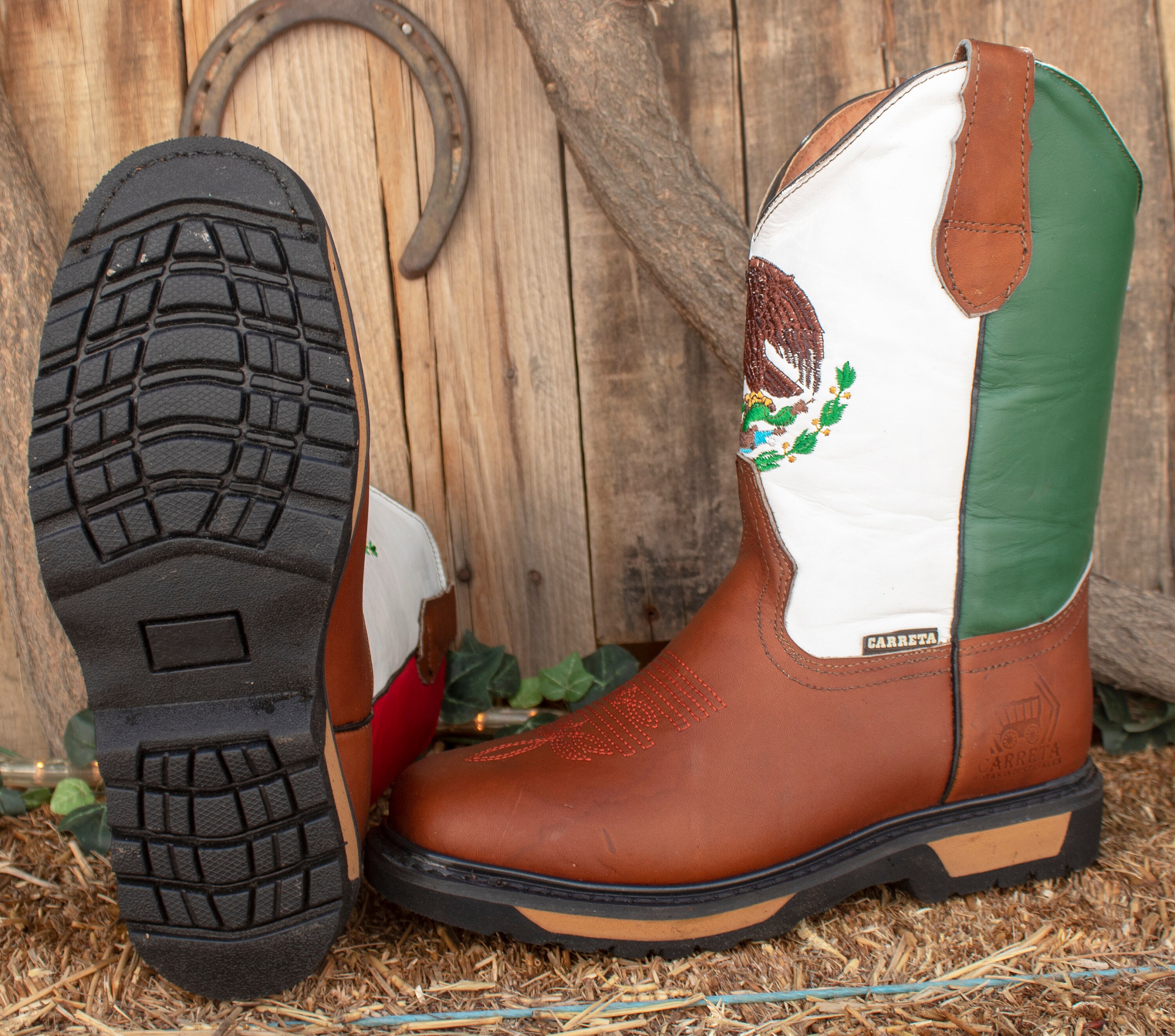 MENS Authentic LEATHER Mexico Flag Eagle Embroidered Western