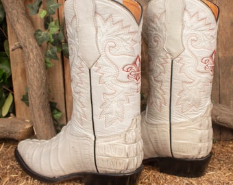 MENS LEATHER COWBOY Pointed Toe Alligator Crocodile Print Boots