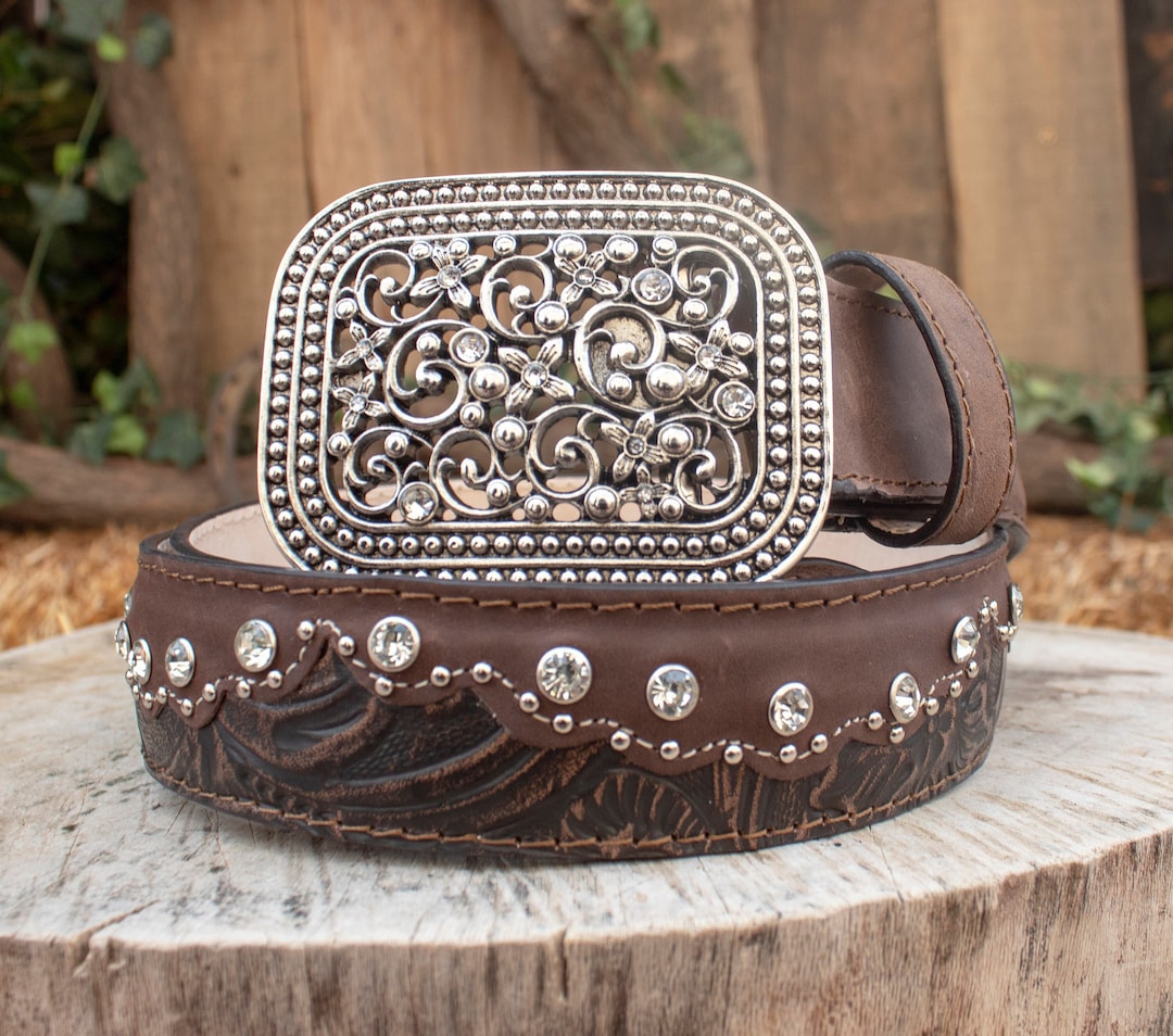 Cinturón y hebilla vaquera estilo western con diamantes de imitación de  cuero labrado a mano para mujer México