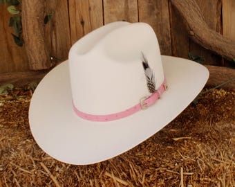 GIRLS toddler Childrens Western COWBOY HAT with pink band and Feather Sombrero