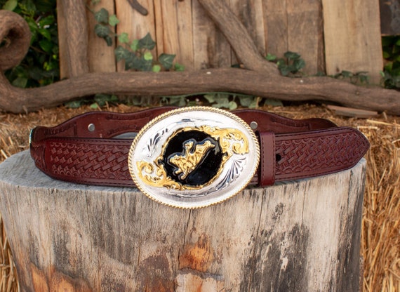 Cintura Cowboy Uomo Con Fibbia A Testa Di Toro Longhorn – Incisione Floreale – Grigio Scuro – Lunghezza 105 Cm – Regalo Per Amanti Del Western - 2