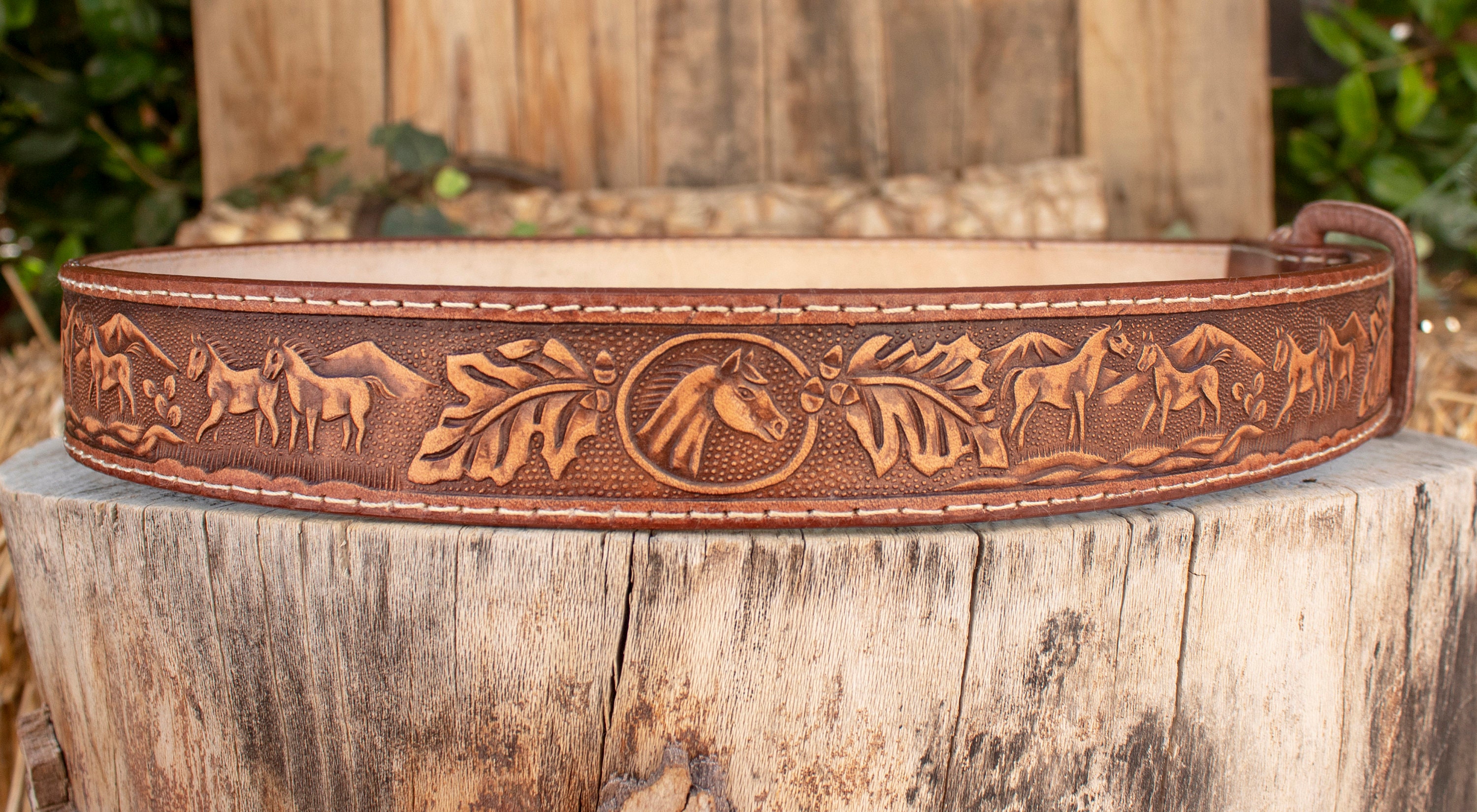 Vintage Handmade Western Leather&Horsehair Belt 30-34\