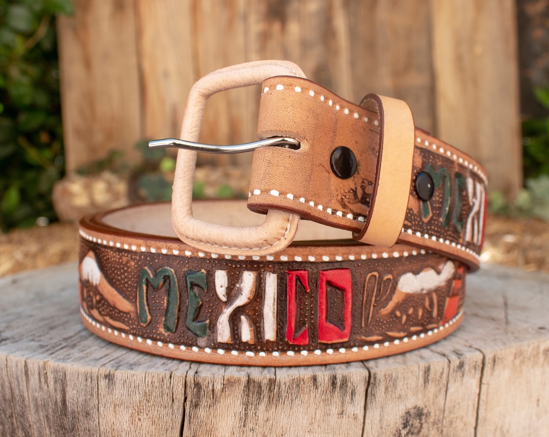 Womens Mens Unisex MEXICO LEATHER STAMPED Western Cowgirl Cowboy