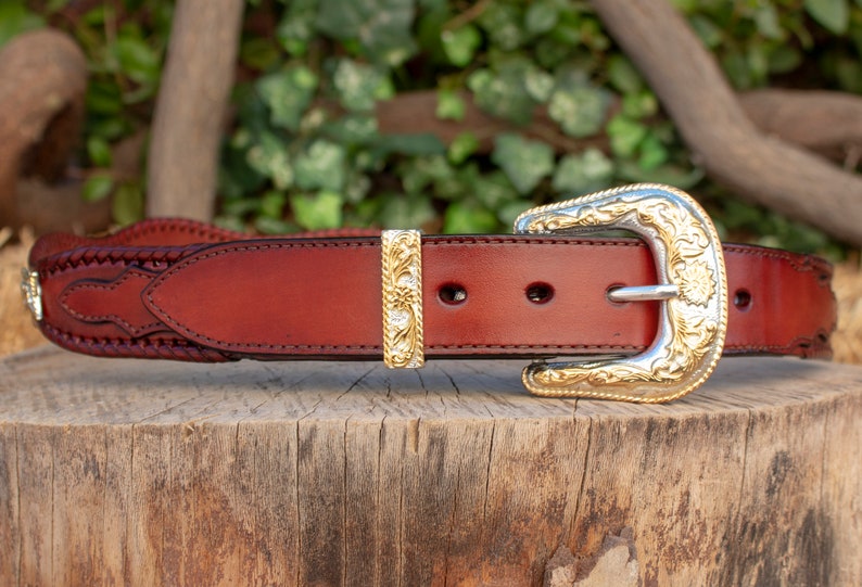 Mens LEATHER CONCHO WESTERN cowboy rodeo belt cinto vaquero fino image 2