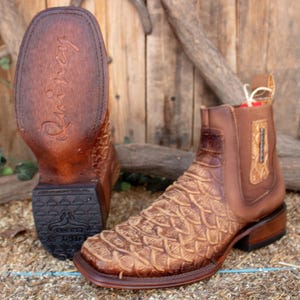 MENS LEATHER COWBOY Snake Skin Faux Square Toe Half Boots Botines - Etsy