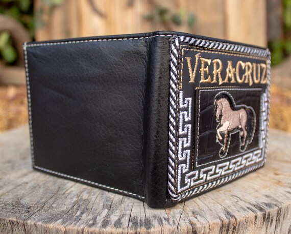 HORSE Caballo VERACRUZ Mexico EMBROIDERED Leather Bi Fold Wallet