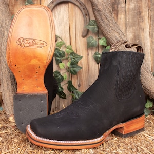 MENS LEATHER COWBOY Nubuck Rodeo Square Toe Half Boots Botines - Etsy