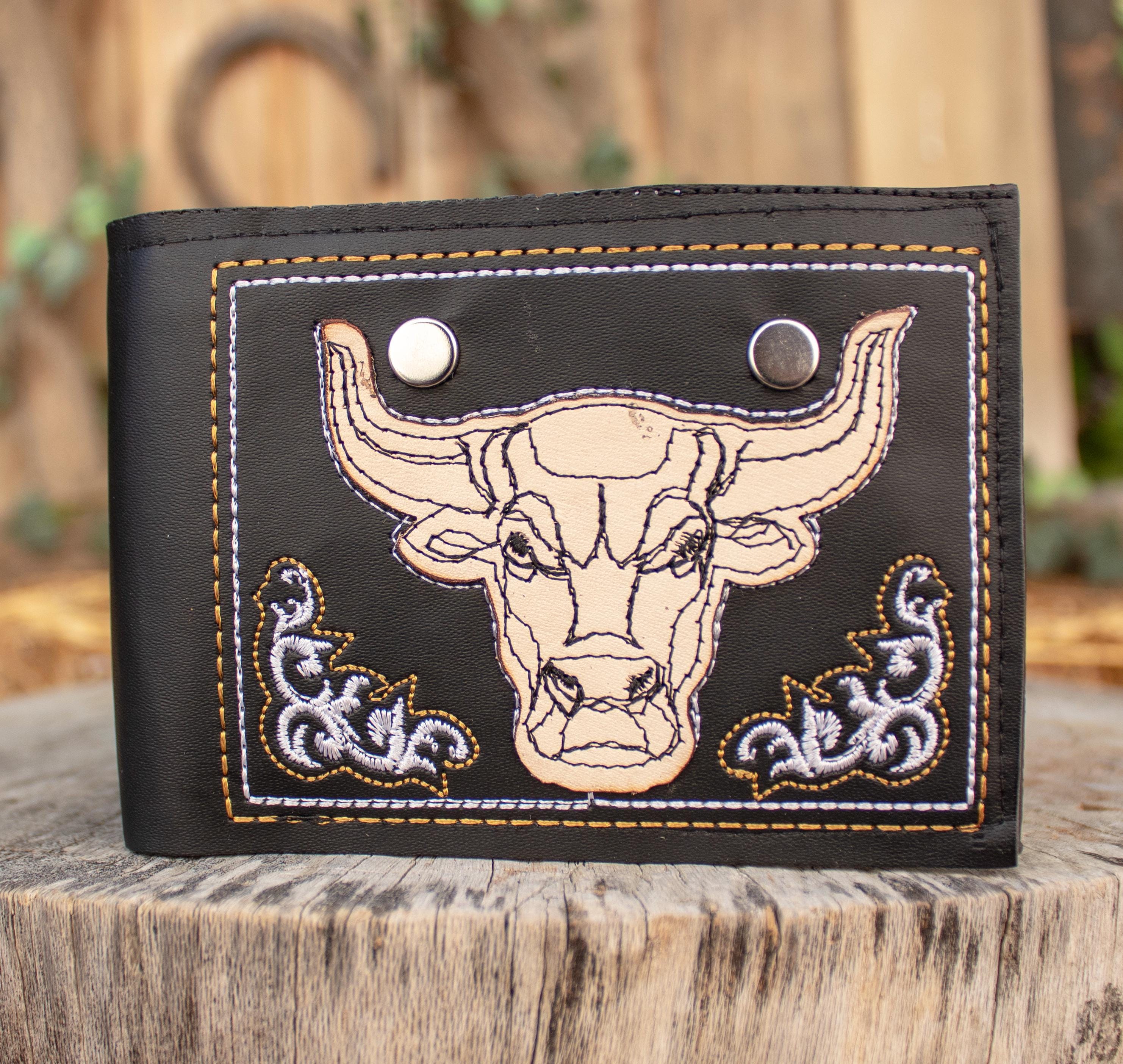 BULL TORO Leather Stamped Handcrafted WALLET Bi-fold Cartera - Etsy