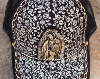 EMBROIDERED VIRGIN MARY Hat Adjustable Trucker Cap Virgen De