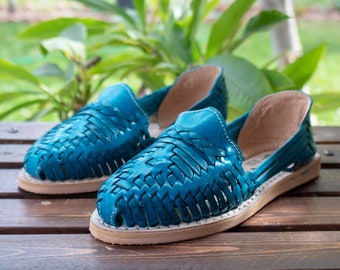WOMENS MEXICAN SANDALS Aqua blue leather handmade shoe huarache