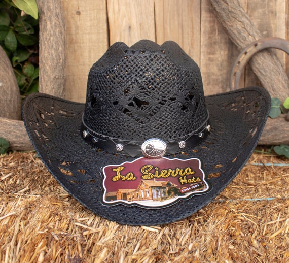 WOMENS Black Natural STRAW COWGIRL Western Cowboy Hat - Etsy display picture 3