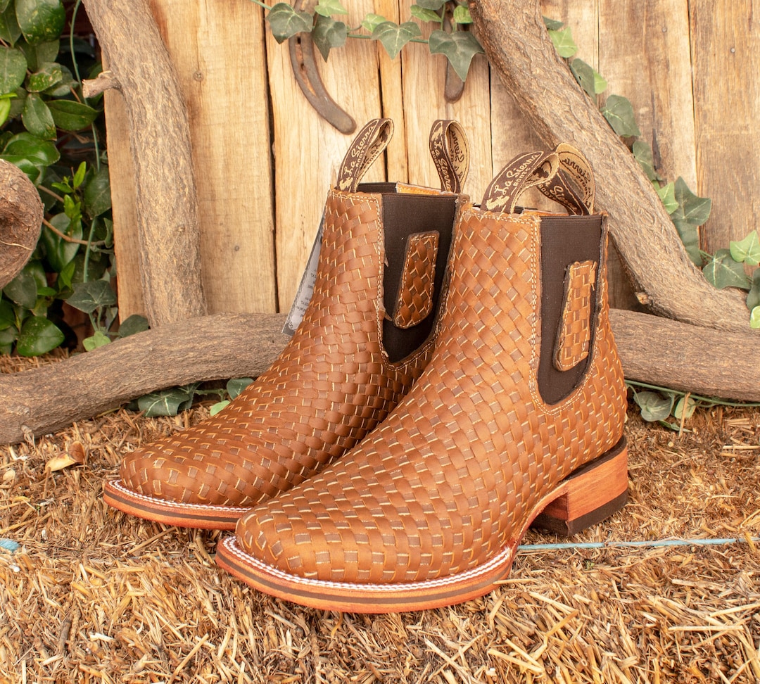 Karree Cowboystiefel Flach MENS LEATHER COWBOY Tan Handtooled