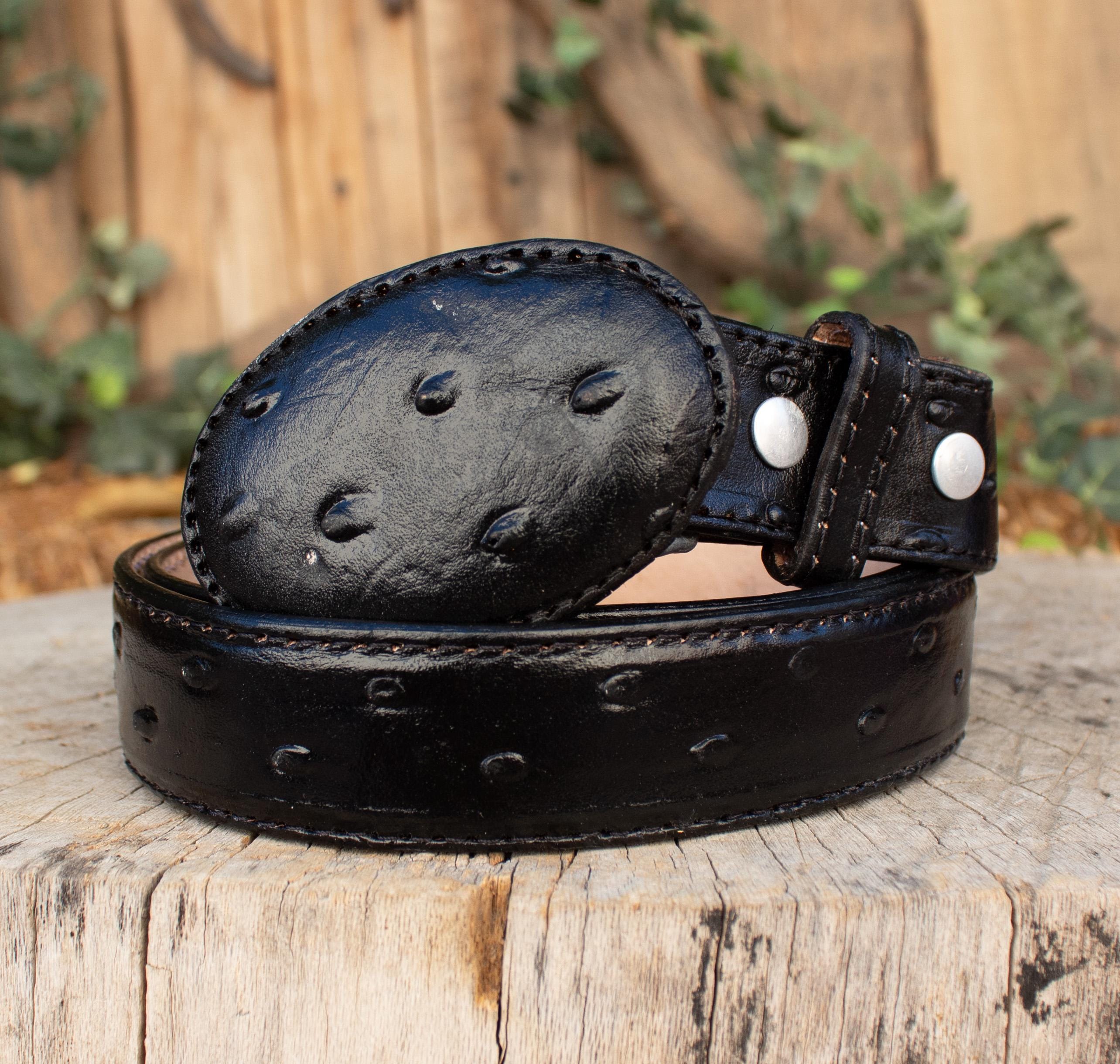 Vintage Robbie Nelson Leather Ostrich Print Belt Tan M/L Texans and Their Boots: Reflections From a Few of Our  main image 4