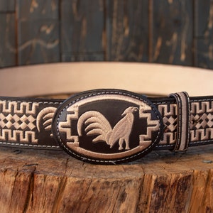 MENS WESTERN LEATHER rooster embroidered leather belt
