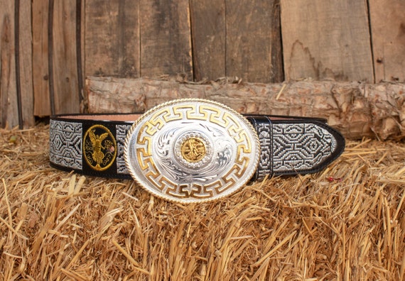 Mens WESTERN LEATHER CENTENARIO Embroidered Leather Belt and  display picture 3