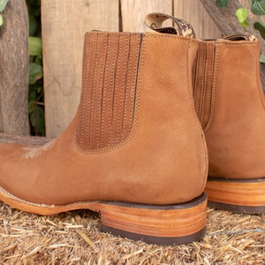 MENS LEATHER COWBOY Nobuck Rodeo Square Toe Half Boots Botines - Etsy