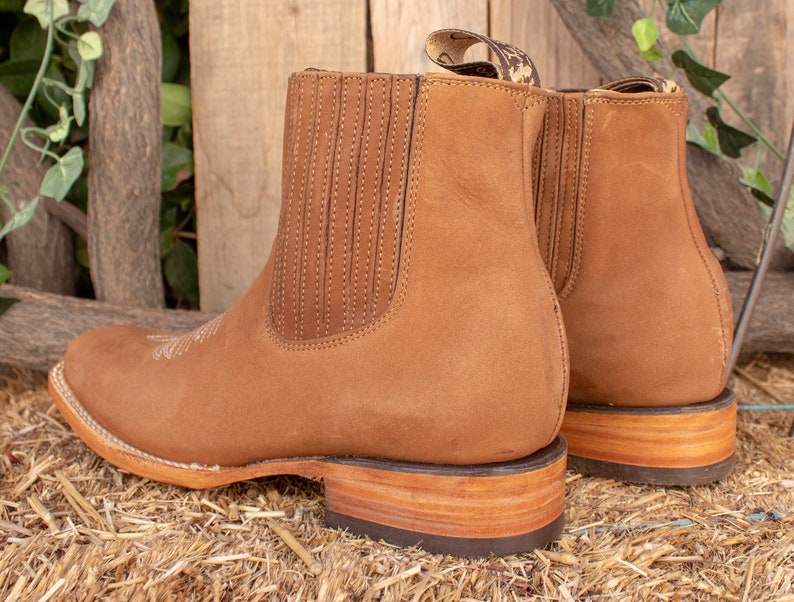 MENS LEATHER COWBOY Nobuck Rodeo Square Toe Half Boots Botines - Etsy