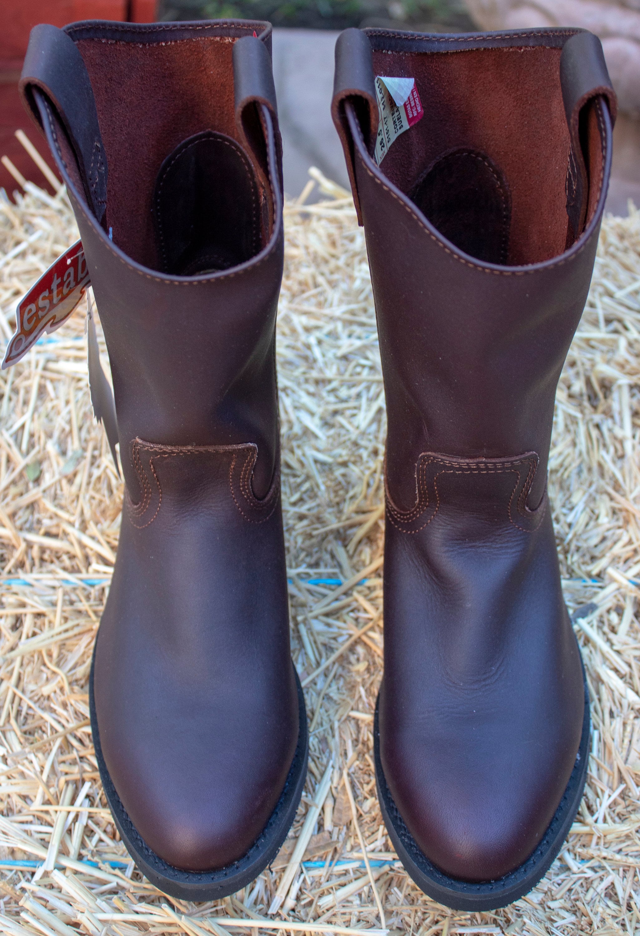 Establo oiled brown leather pull on boots MENS Authentic LEATHER Roper Pull on Establo WORK Boots - Etsy main image 2