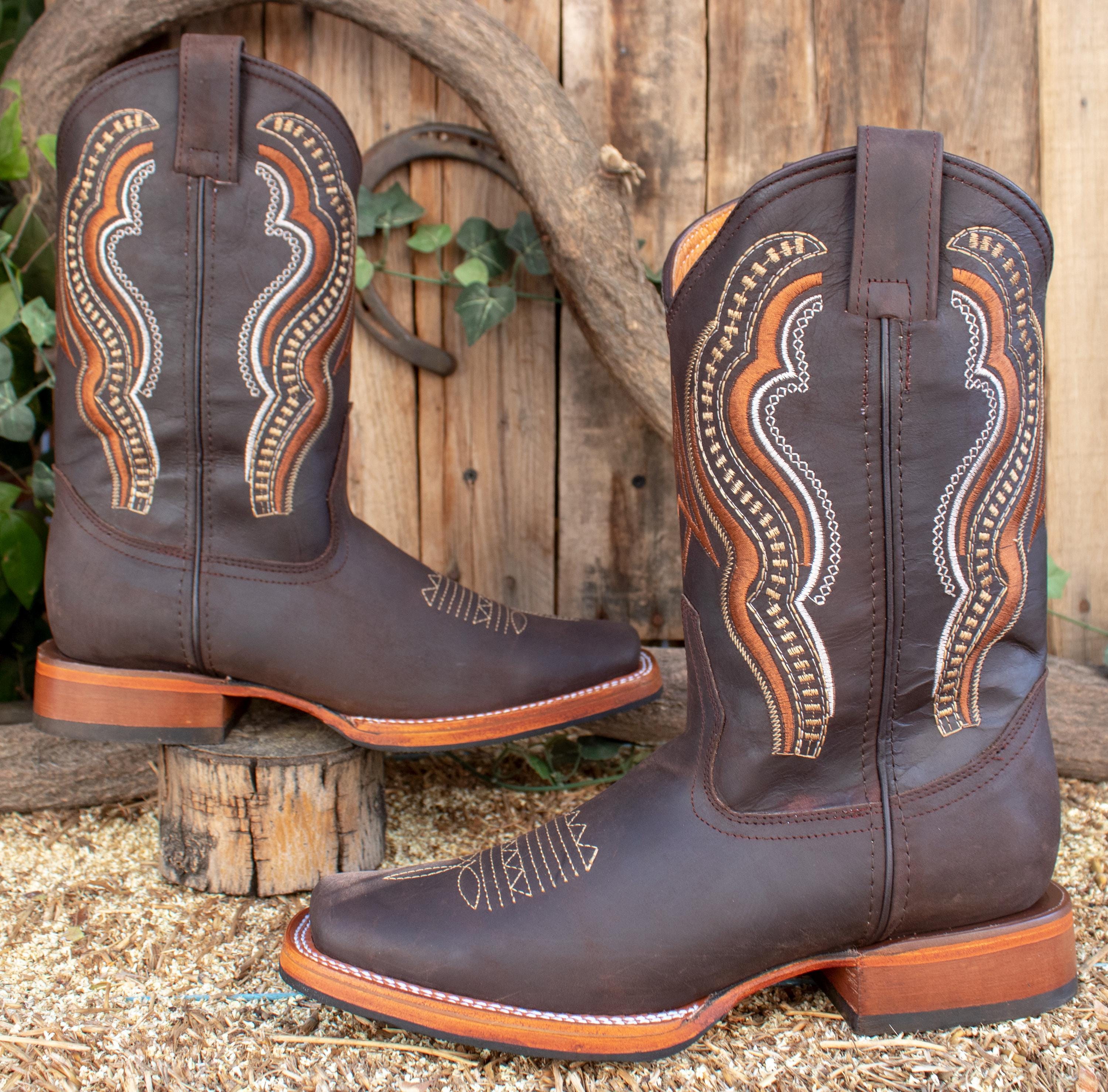 MENS Dark Brown Genuine LEATHER COWBOY Western Rodeo Square 