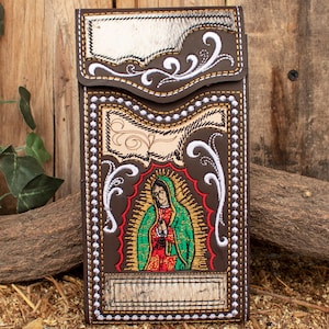 VIRGEN de GUADALUPE bestückt Jungfrau Maria Leder Handy Tasche Tasche